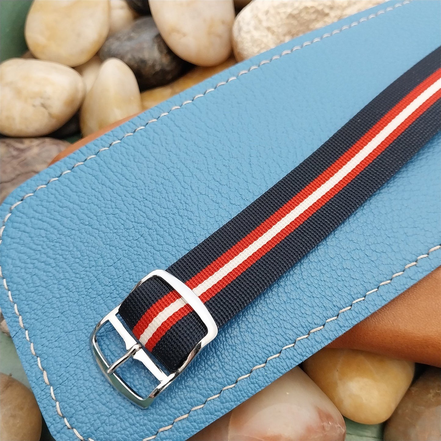 Vintage 18mm 1960s Perlon Striped Single Pass Unused Classic Field Watch Band