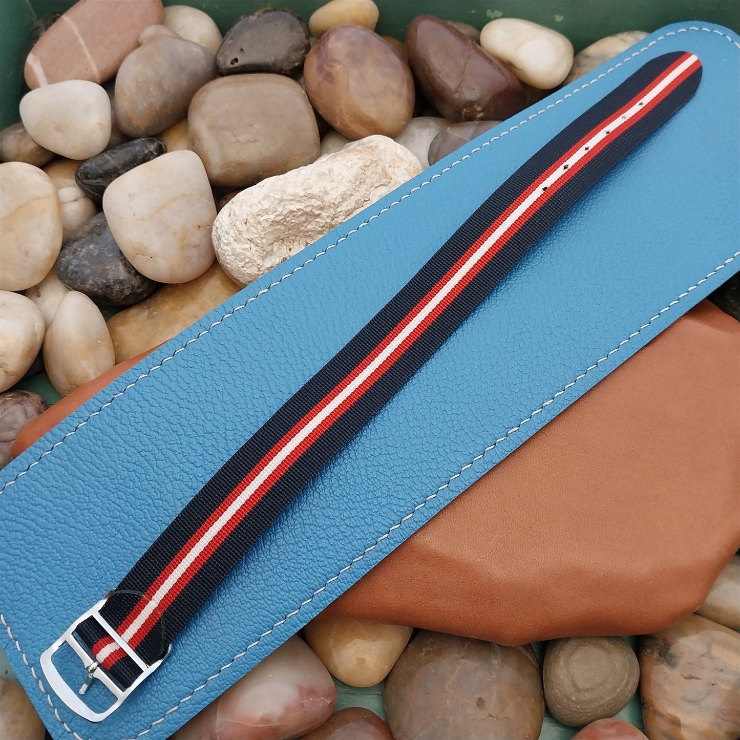 Vintage 18mm 1960s Perlon Striped Single Pass Unused Classic Field Watch Band