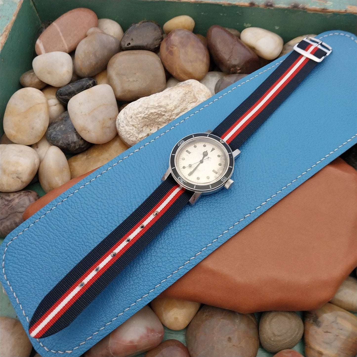 Vintage 18mm 1960s Perlon Striped Single Pass Unused Classic Field Watch Band