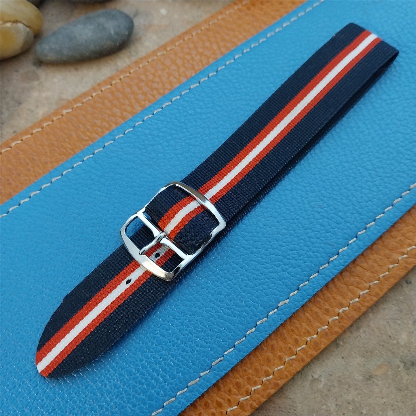 Vintage 18mm 1960s Perlon Striped Single Pass Unused Classic Field Watch Band