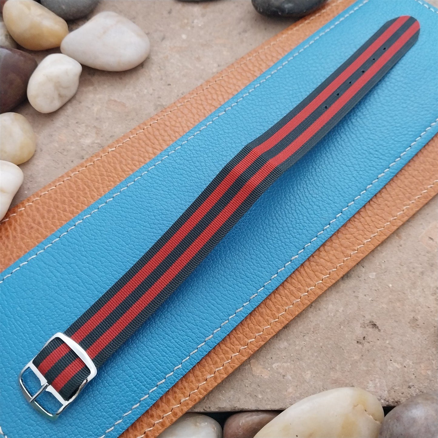 Vintage 18mm 1960s Striped Perlon Classic Single-Pass Unused Field Watch Band