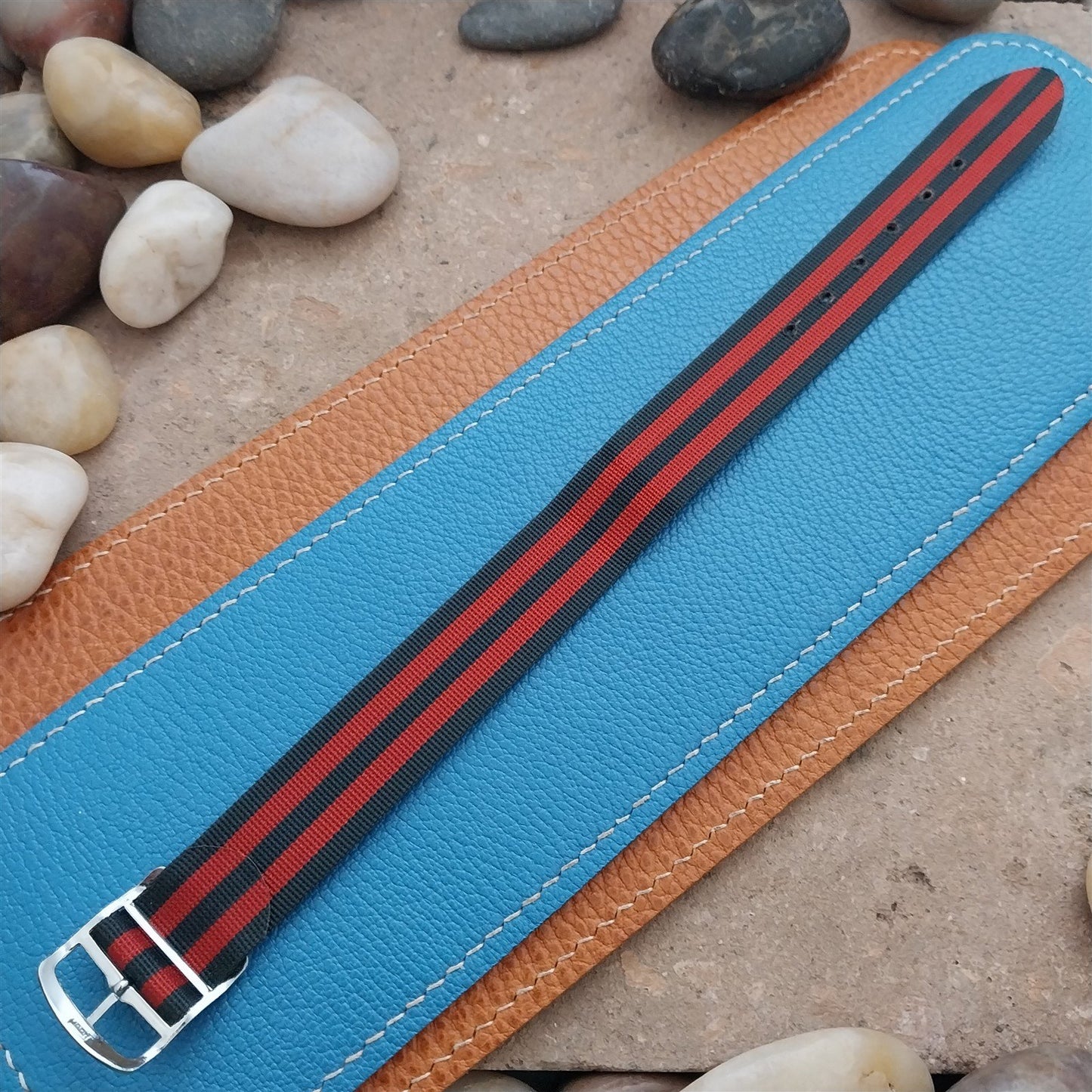 Vintage 18mm 1960s Striped Perlon Classic Single-Pass Unused Field Watch Band