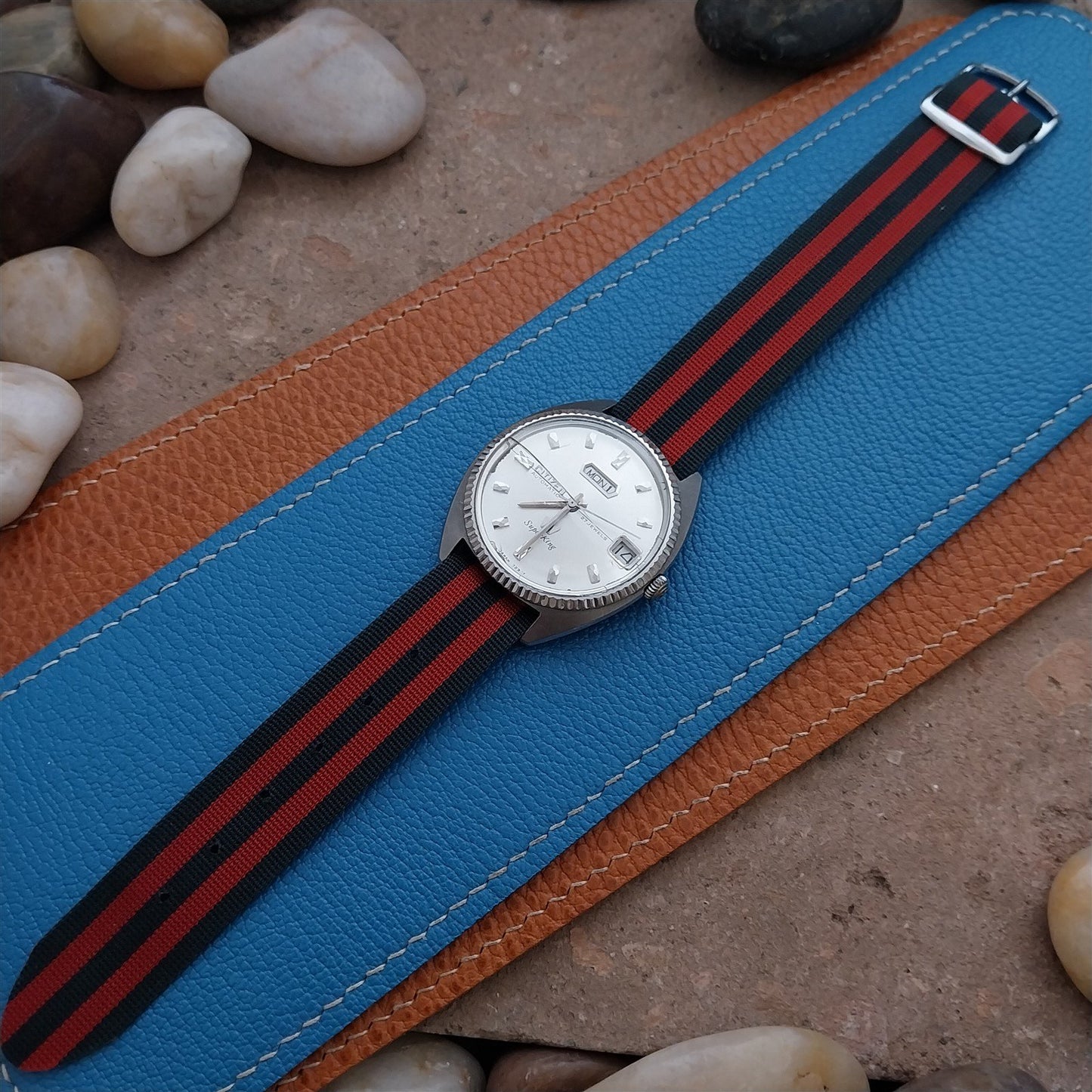 Vintage 18mm 1960s Striped Perlon Classic Single-Pass Unused Field Watch Band