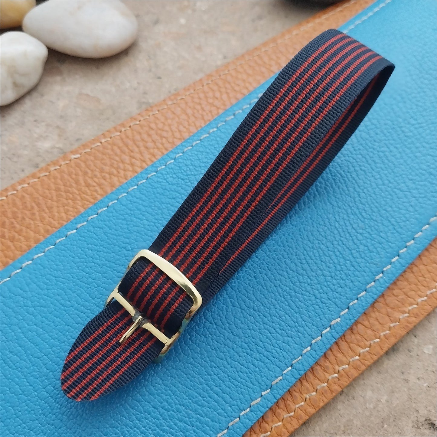 Vintage 18mm Classic 1960s Striped Perlon Unused Single-Pass Field Watch Band