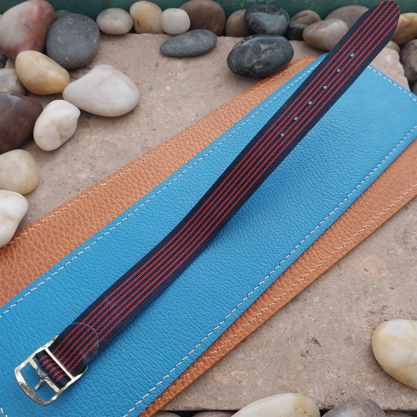 Vintage 18mm Classic 1960s Striped Perlon Unused Single-Pass Field Watch Band