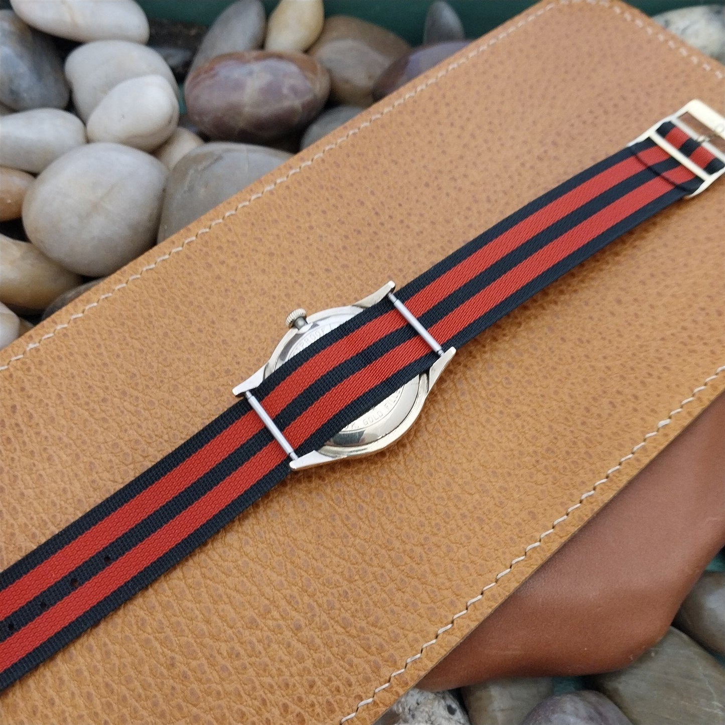 Striped Perlon 18mm One-Piece Slip-Through 1960s-1970s nos Classic Watch Band