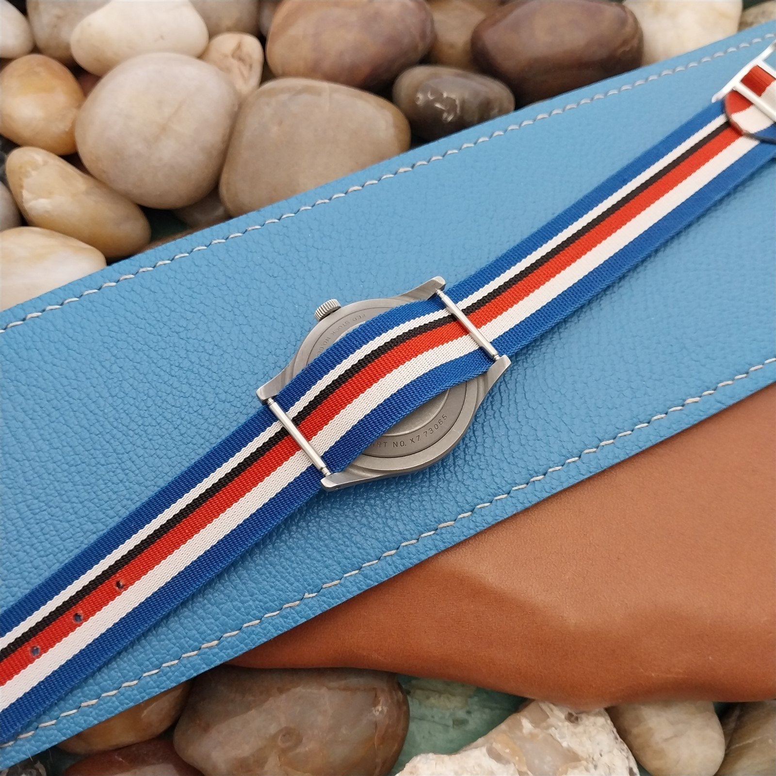 18mm Perlon Reversible Red White Blue Stripe nos 1960s Unused Vintage Watch Band