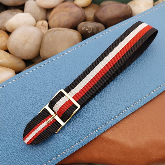 18mm Perlon Reversible Red Black White Striped 1960s Unused Vintage Watch Band