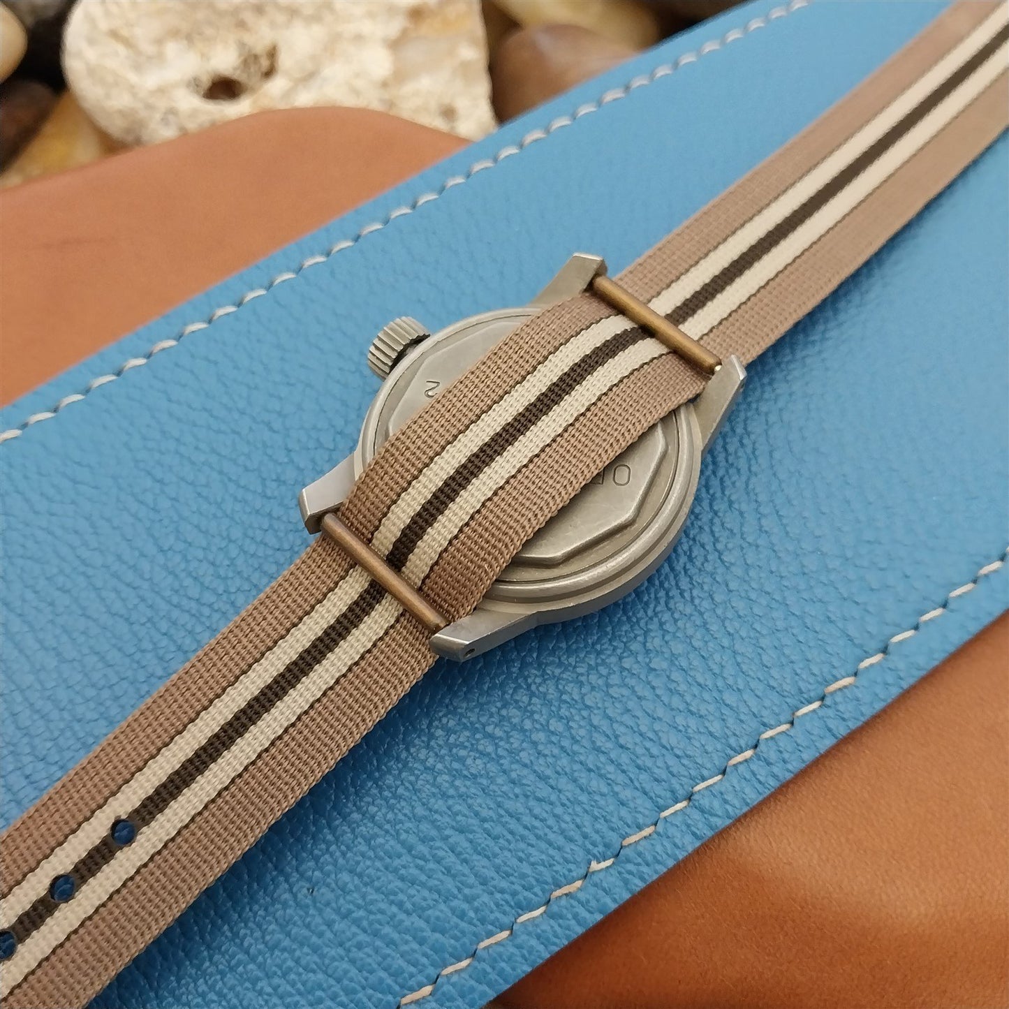 Vintage 16mm Lewa Striped Perlon Classic Single Pass 1960s nos Unused Watch Band
