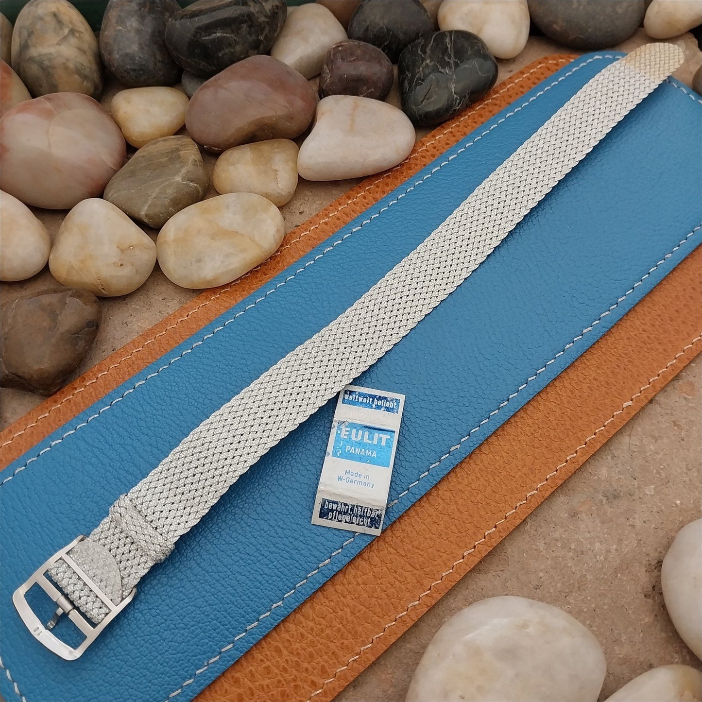 Vintage 18mm Perlon Mesh Silver Eulit Panama NOS Single Pass 1960s Watch Strap