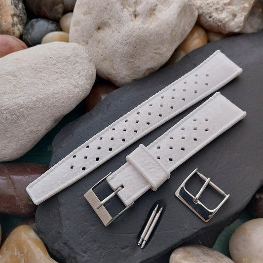 19mm Skindiver Perforated White Tropical Classic 1960s Unused Vintage Watch Band