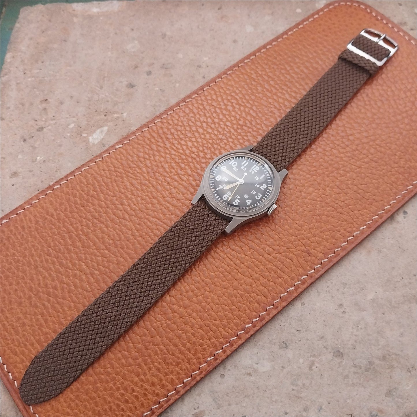 18mm Perlon Brown Melange German Single Pass 1960s Field Watch Strap