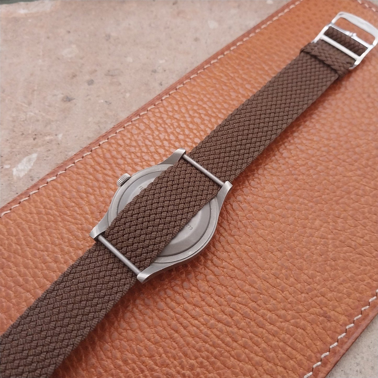 18mm Perlon Brown Melange German Single Pass 1960s Field Watch Strap