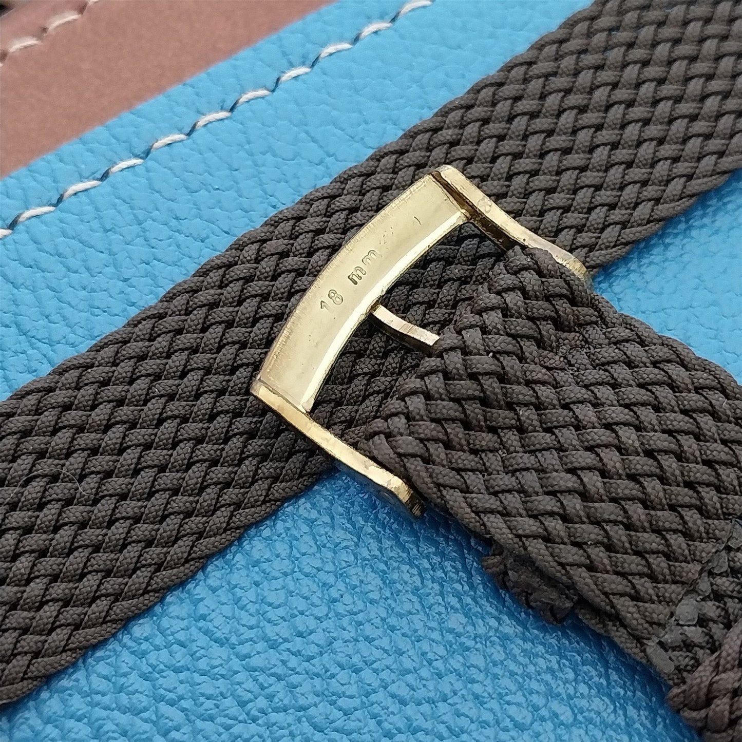 Vintage 18mm Brown Braided Perlon Classic Two-Piece Unused 1960s nos Watch Band