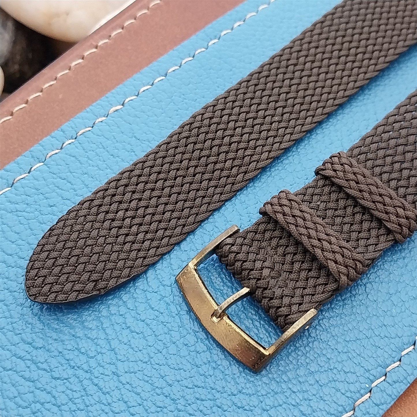 Vintage 18mm Brown Braided Perlon Classic Two-Piece Unused 1960s nos Watch Band