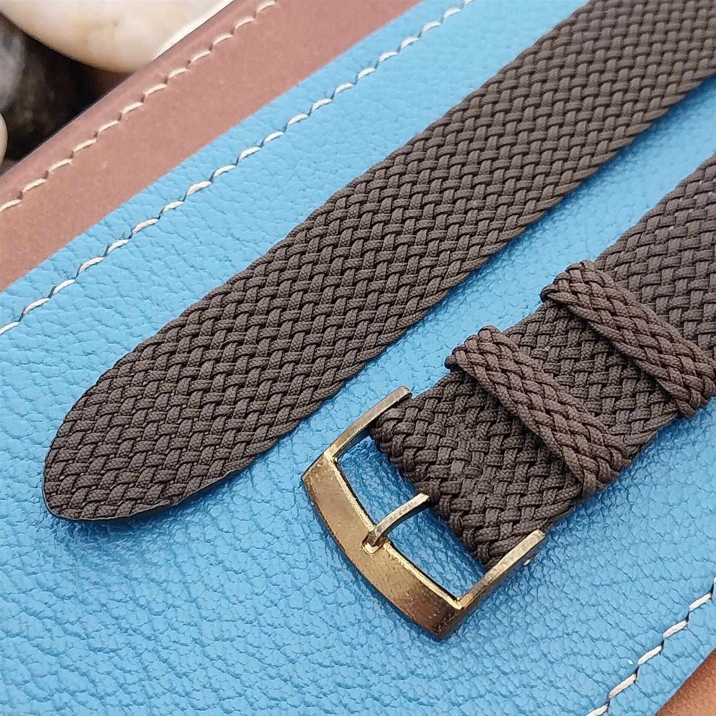 Vintage 18mm Brown Braided Perlon Classic Two-Piece Unused 1960s nos Watch Band