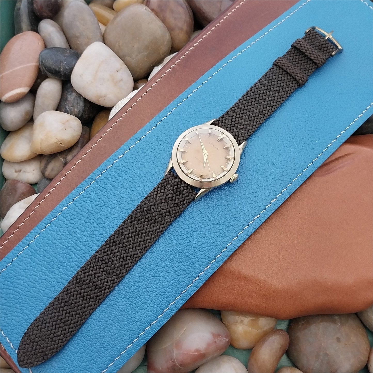 Vintage 18mm Brown Braided Perlon Classic Two-Piece Unused 1960s nos Watch Band