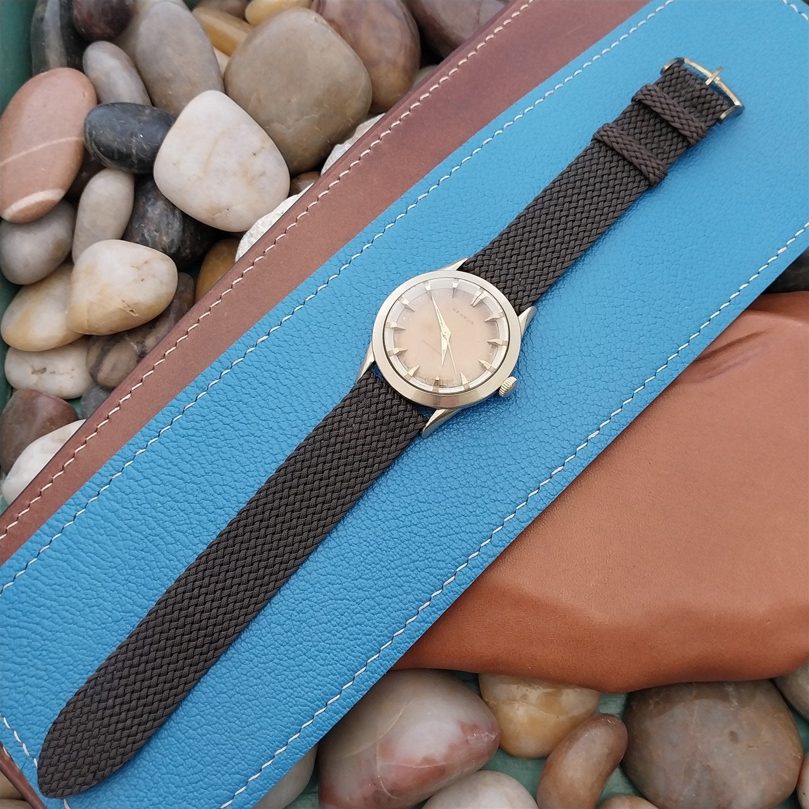 Vintage 18mm Brown Braided Perlon Classic Two-Piece Unused 1960s nos Watch Band