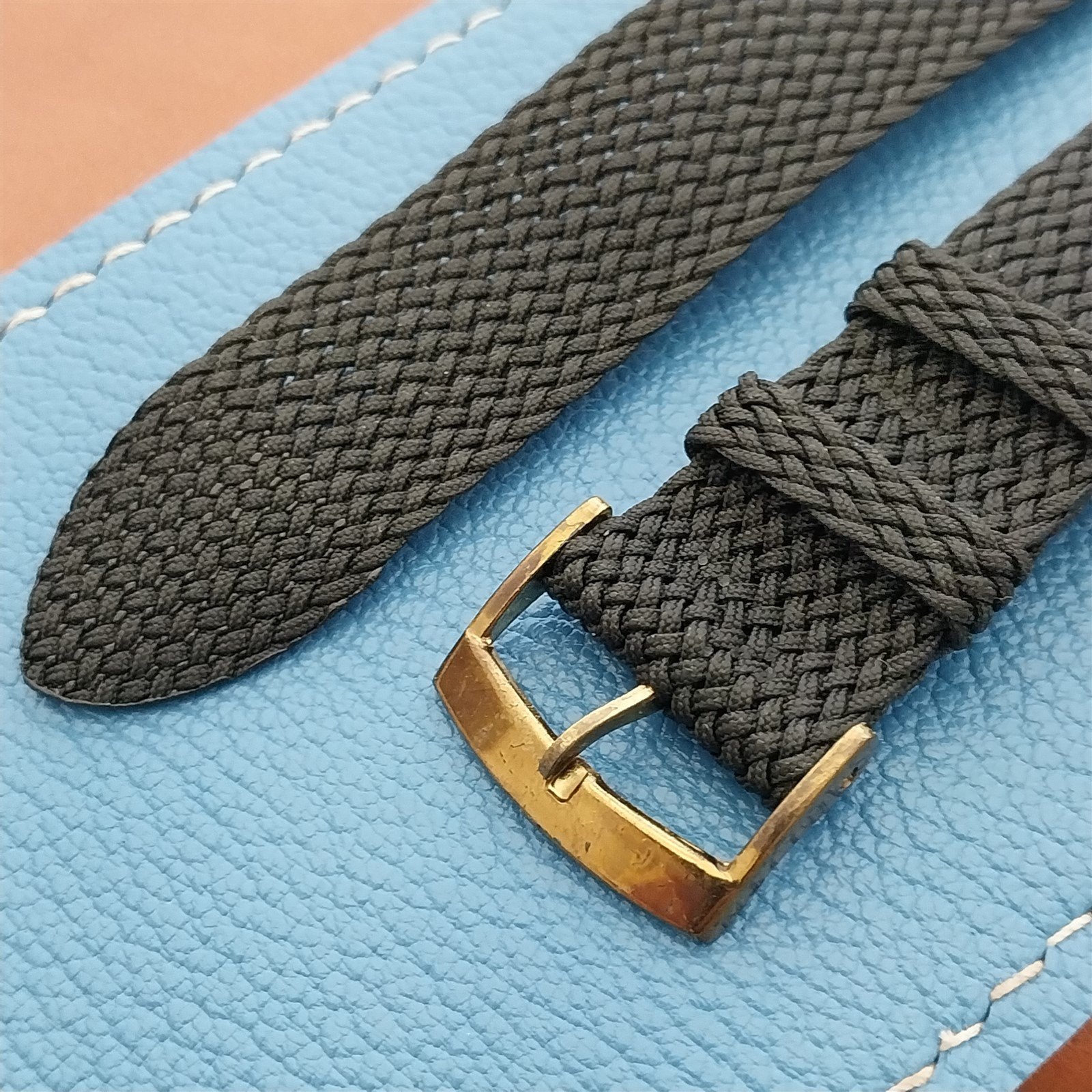 18mm Perlon 2-piece 1970s Unused Vintage Dive Watch Band Black & Brass Buckle