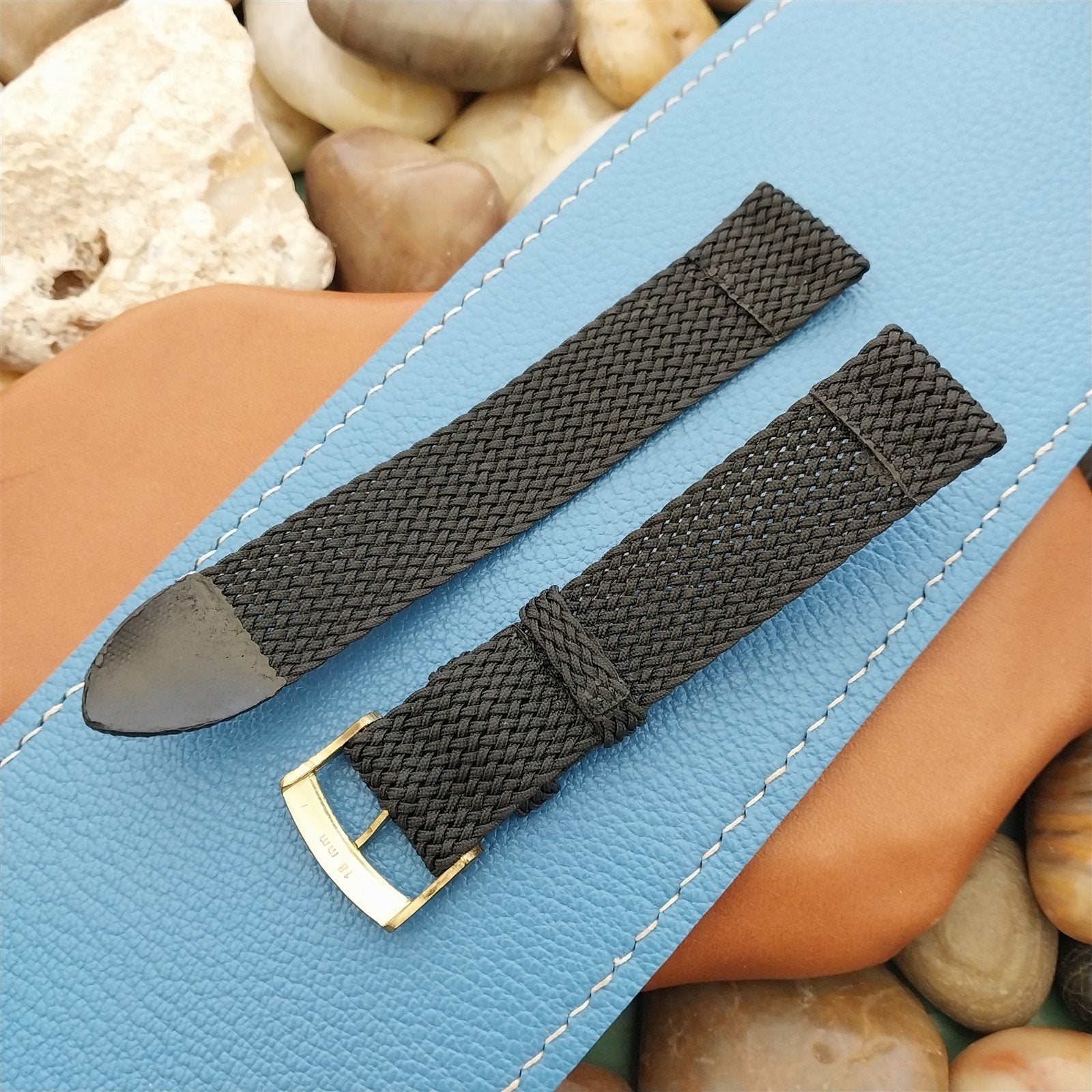 18mm Perlon 2-piece 1970s Unused Vintage Dive Watch Band Black & Brass Buckle
