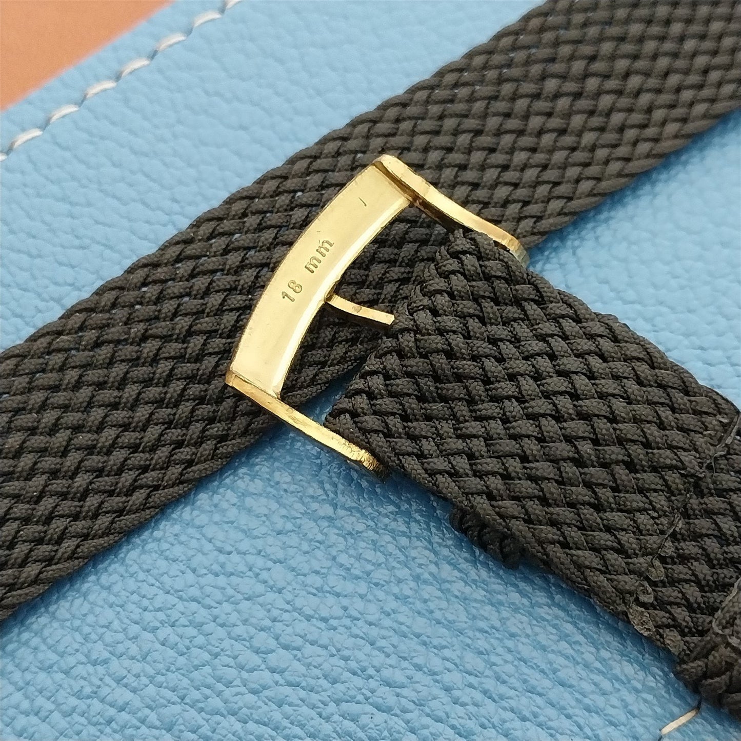 18mm Perlon 2-piece 1970s Unused Vintage Dive Watch Band Black & Brass Buckle