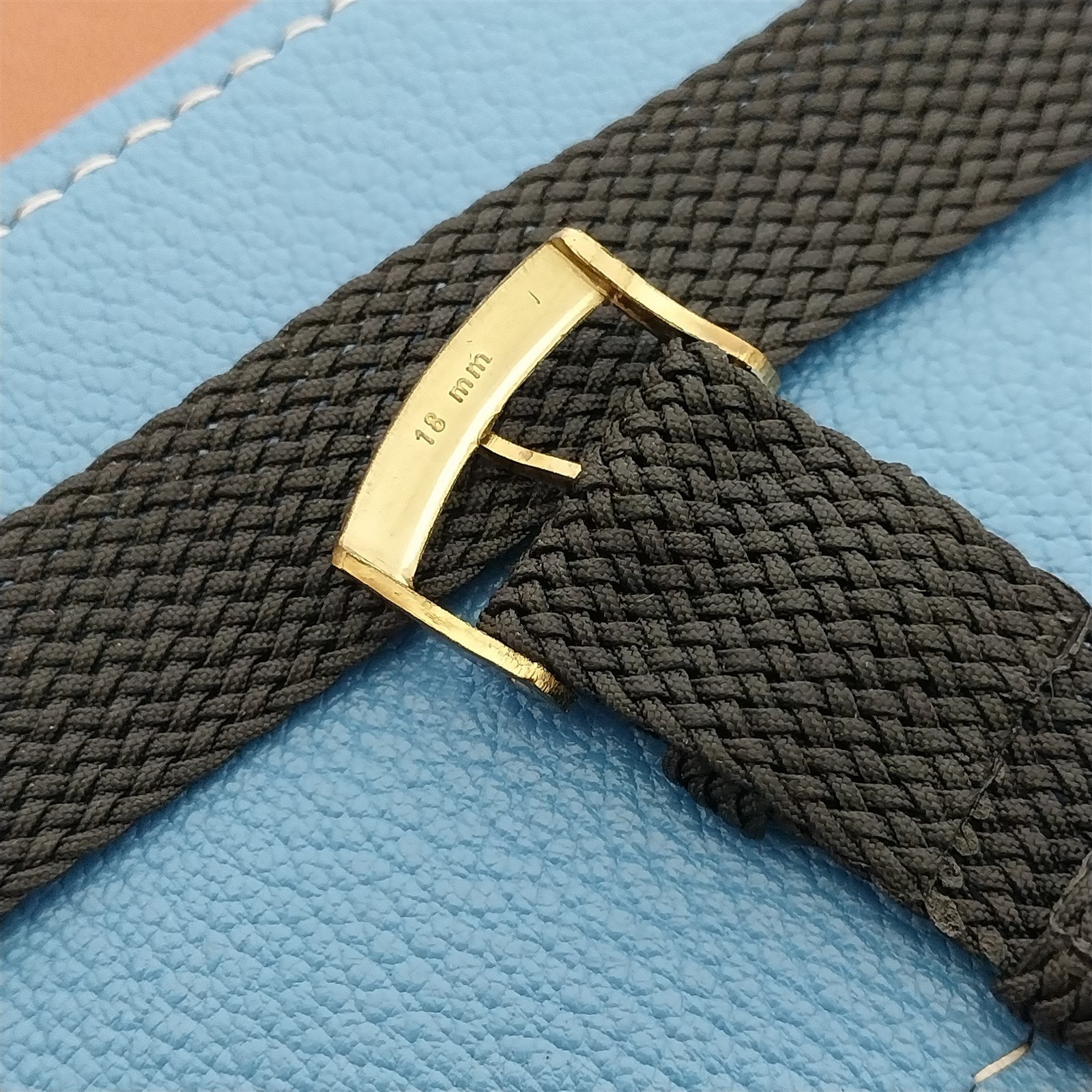 18mm Perlon 2-piece 1970s Unused Vintage Dive Watch Band Black & Brass Buckle