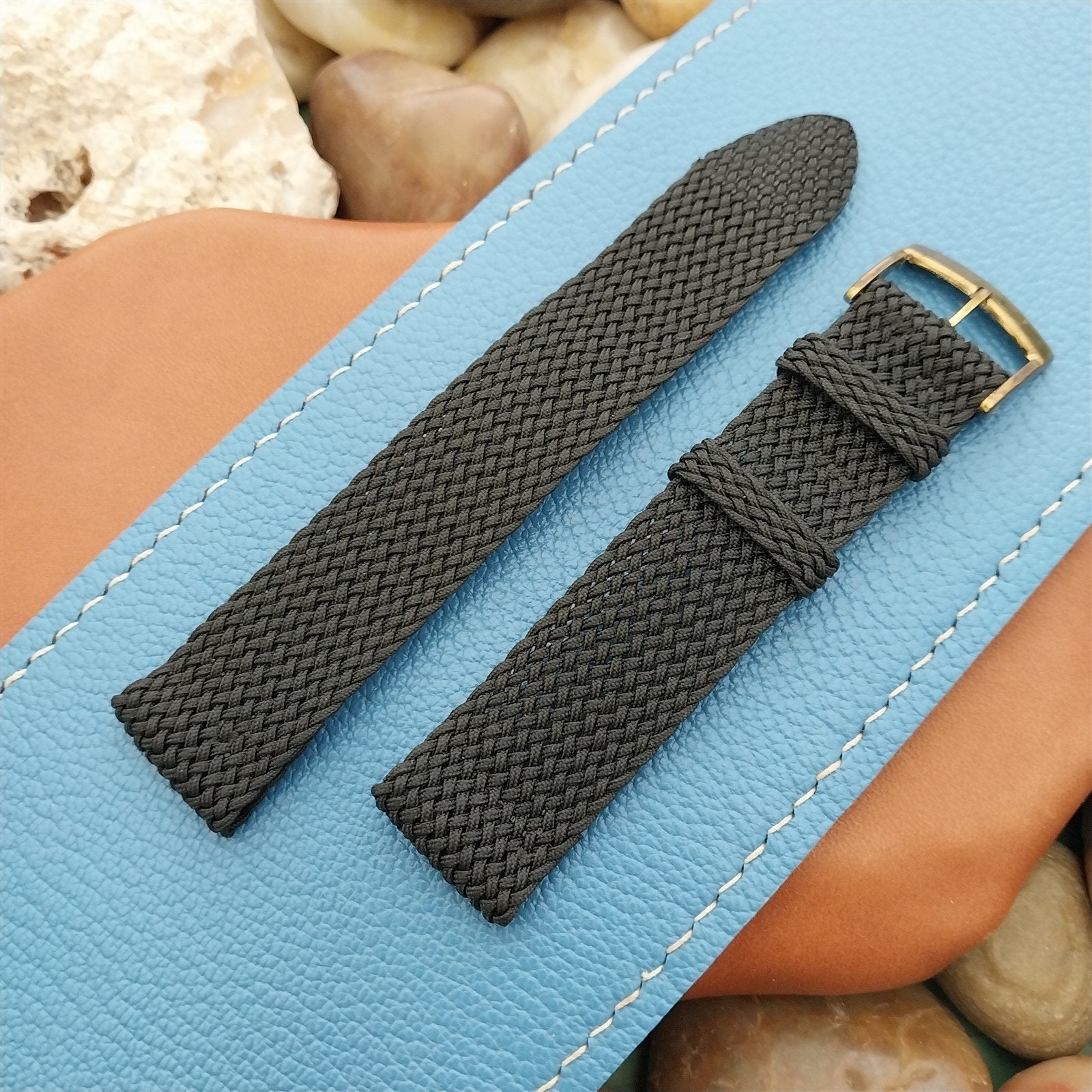 18mm Perlon 2-piece 1970s Unused Vintage Dive Watch Band Black & Brass Buckle