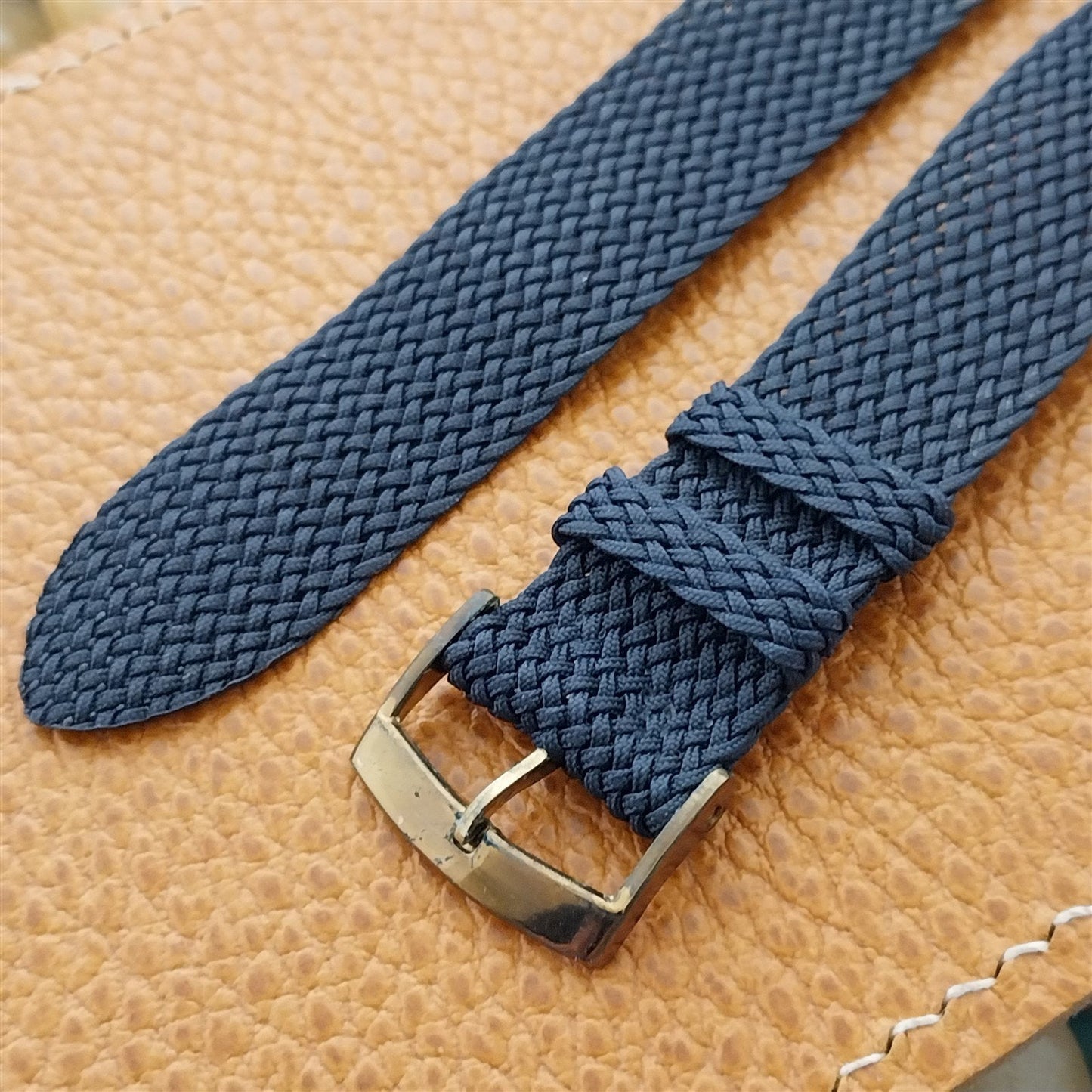 Vintage 18mm Braided Perlon Dark Blue Two-piece Unused Classic nos Watch Band