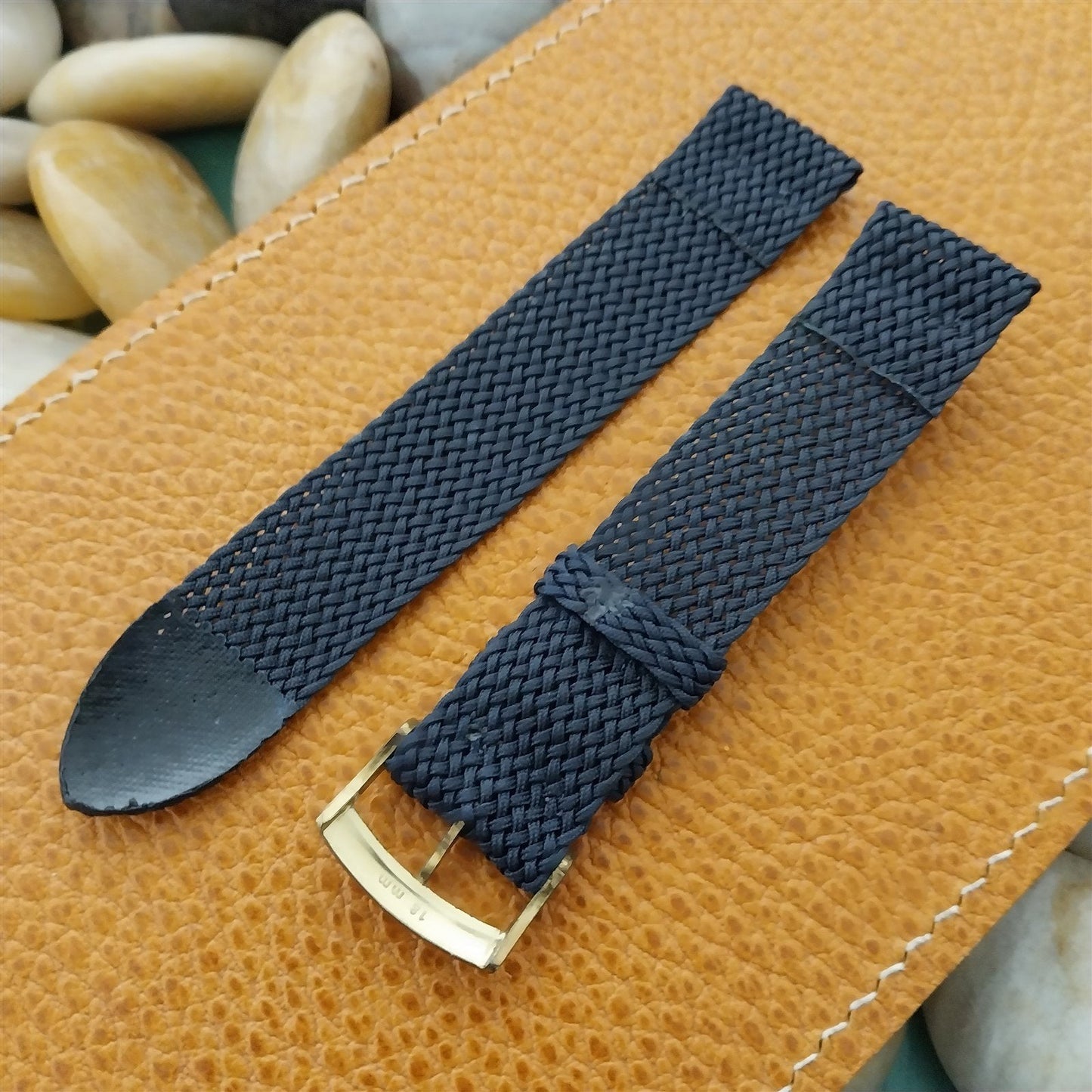 Vintage 18mm Braided Perlon Dark Blue Two-piece Unused Classic nos Watch Band