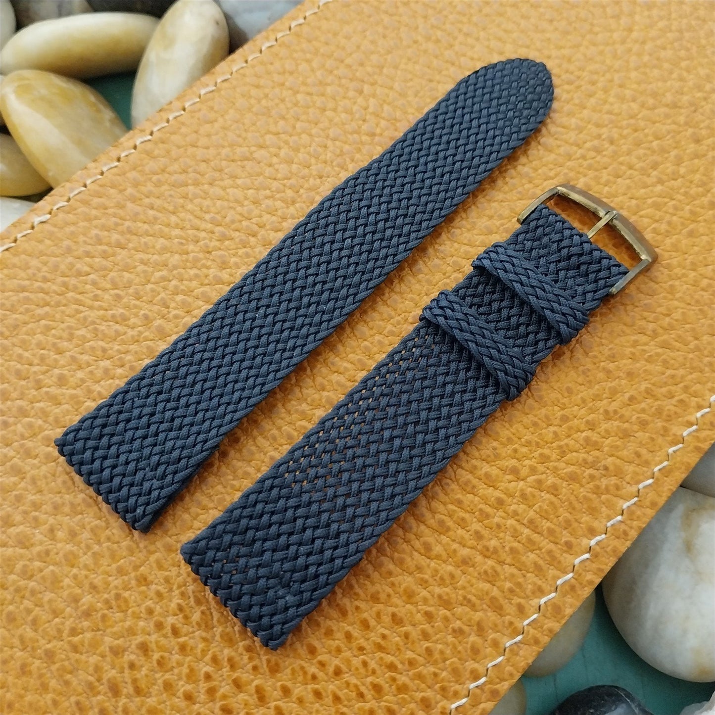 Vintage 18mm Braided Perlon Dark Blue Two-piece Unused Classic nos Watch Band