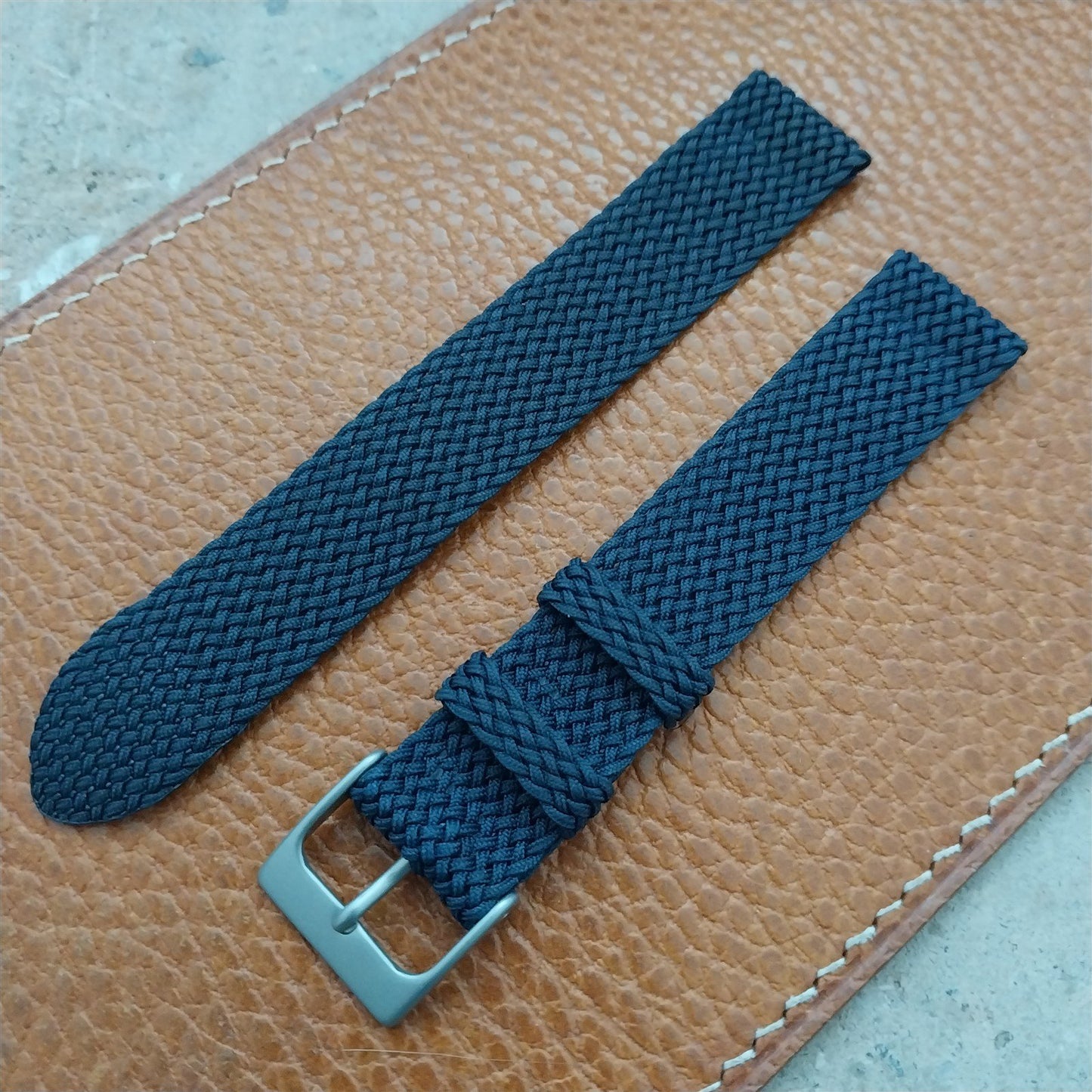 16mm Braided Perlon 2-piece Blue Classic 1960s Unused Vintage Field Watch Strap