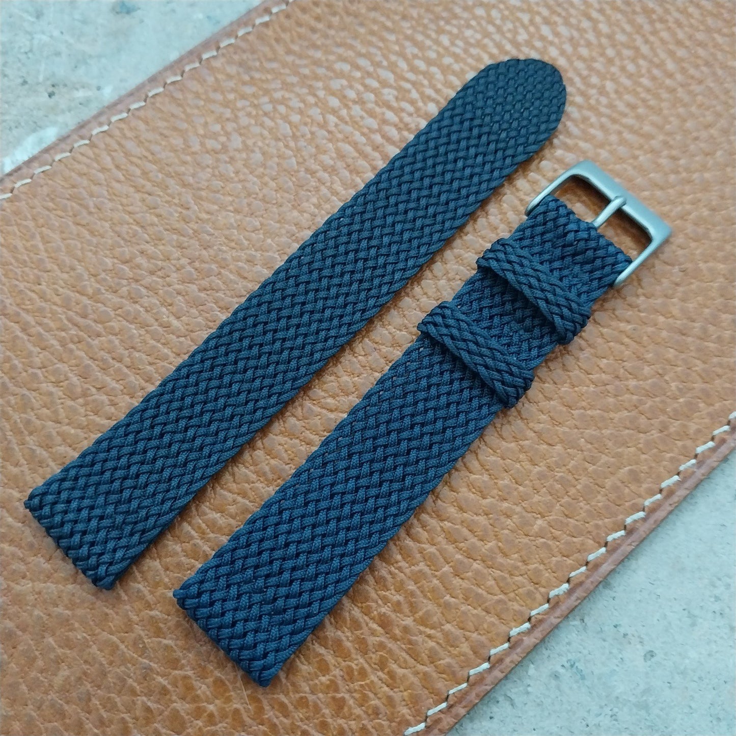 16mm Braided Perlon 2-piece Blue Classic 1960s Unused Vintage Field Watch Strap