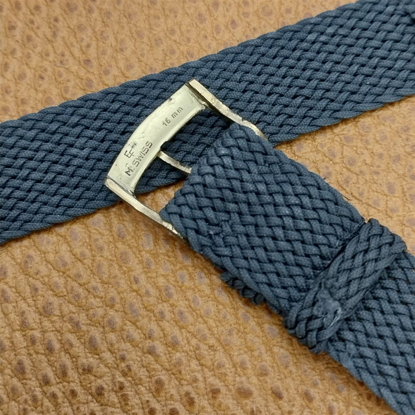 16mm Perlon Mesh 2-piece 1960s NOS Vintage Dive Watch Band Gray & Brass Buckle