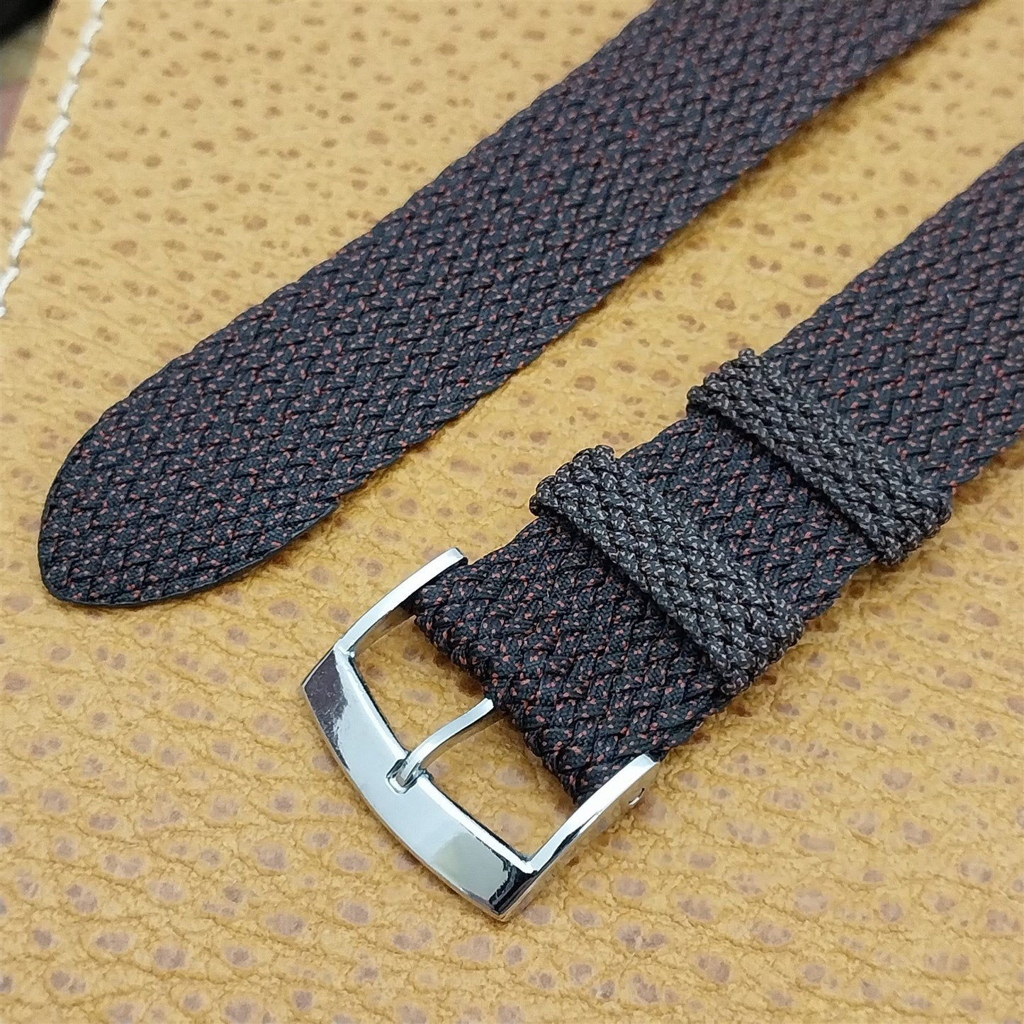Braided Perlon 2-piece Black & Red Melange Unused 1960s-1970s Vintage Watch Band