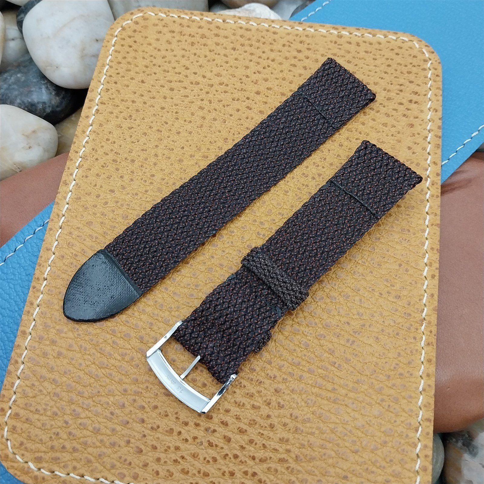 Braided Perlon 2-piece Black & Red Melange Unused 1960s-1970s Vintage Watch Band