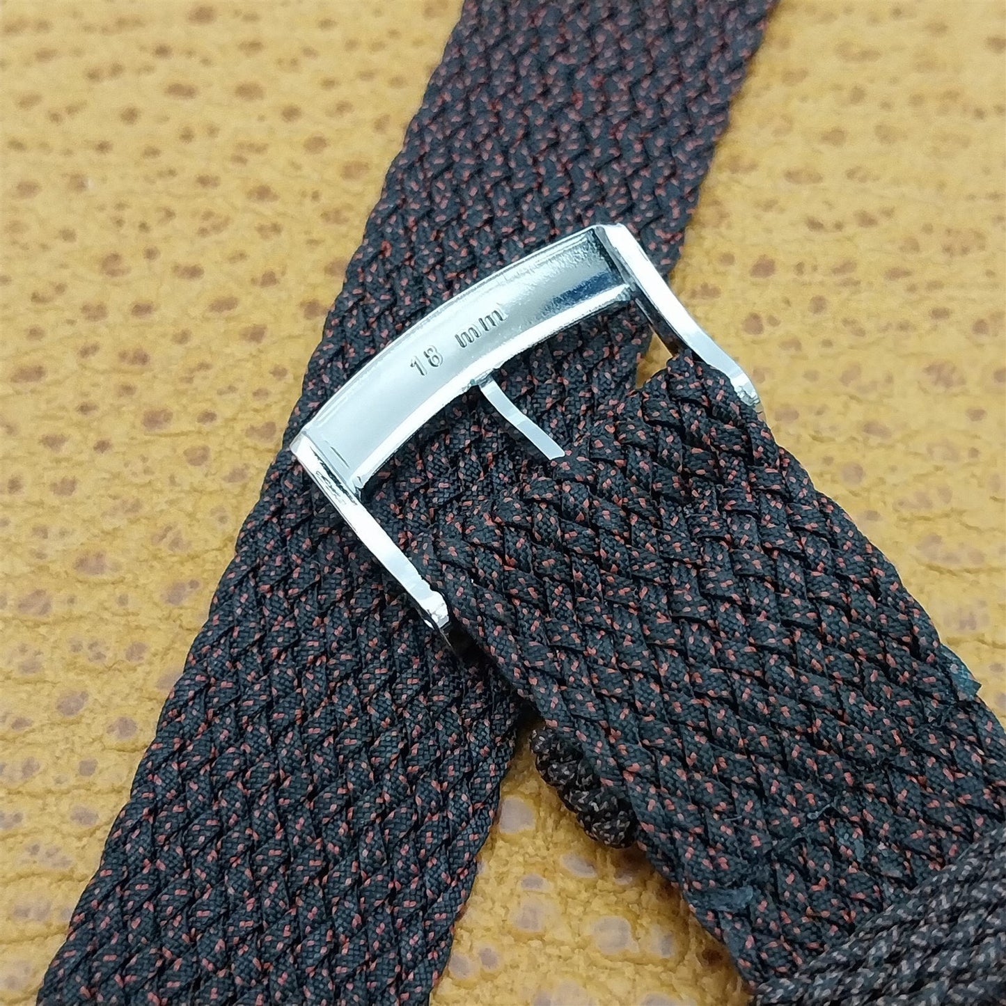 Braided Perlon 2-piece Black & Red Melange Unused 1960s-1970s Vintage Watch Band