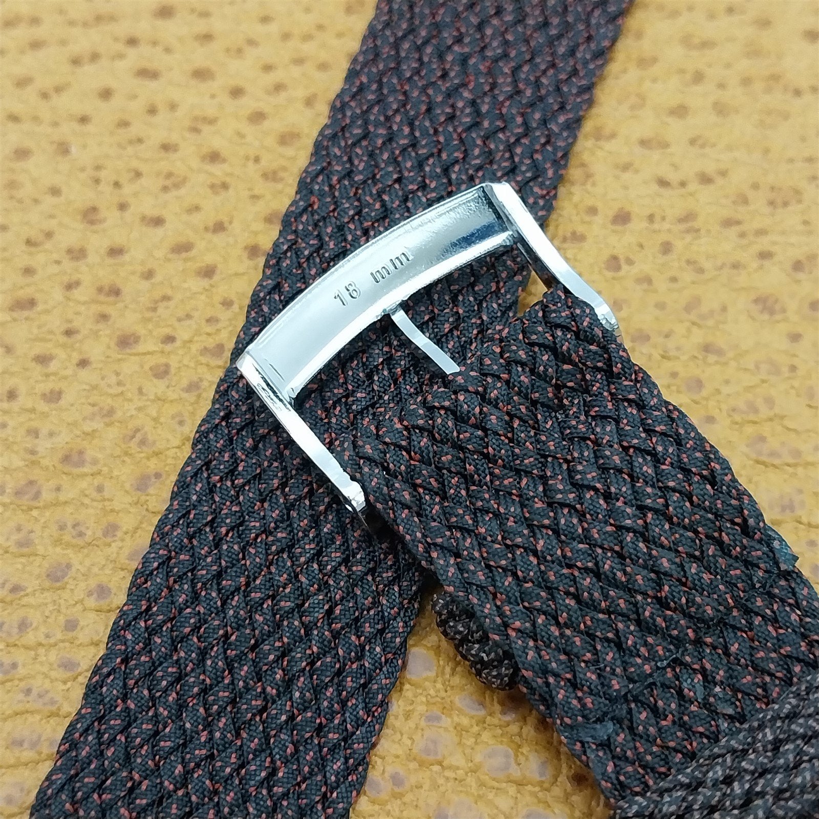 Braided Perlon 2-piece Black & Red Melange Unused 1960s-1970s Vintage Watch Band
