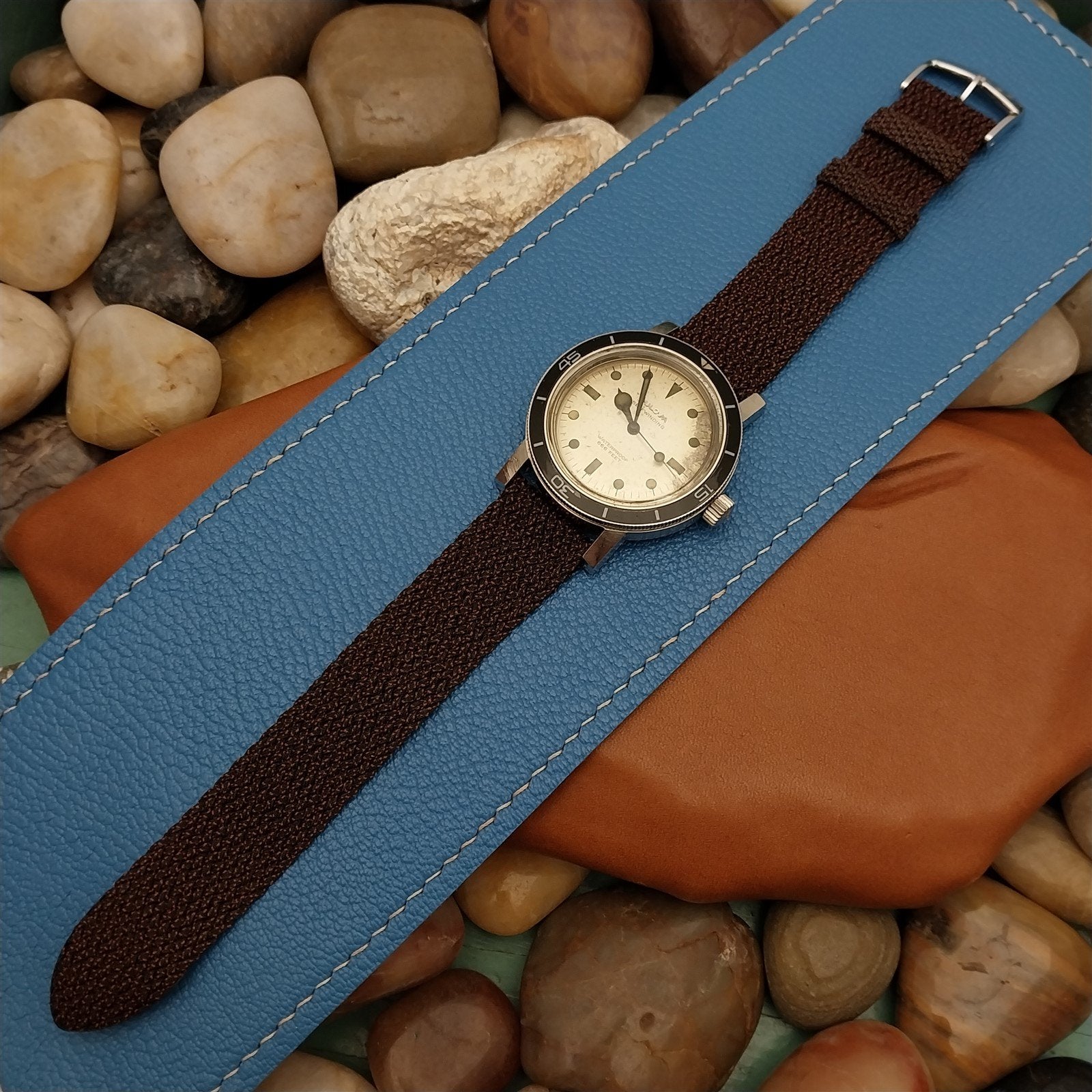 Braided Perlon 2-piece Black & Red Melange Unused 1960s-1970s Vintage Watch Band