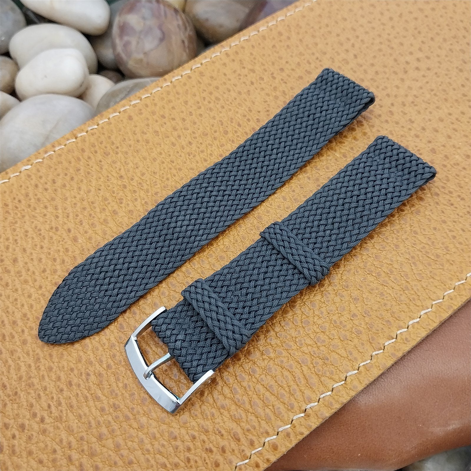 Vintage 18mm Gray Braided Perlon 2-piece Classic 1960s Unused Field Watch Band