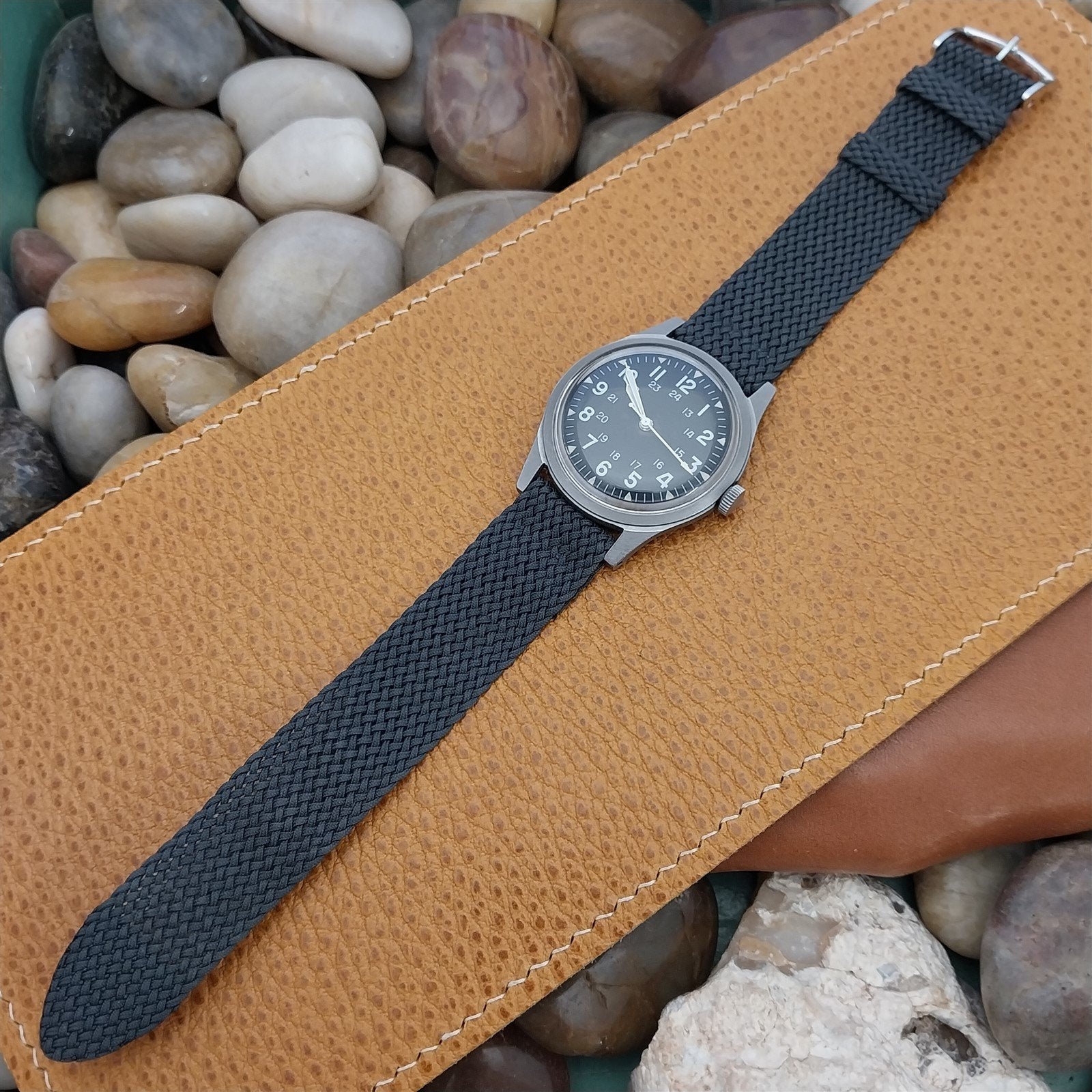 Vintage 18mm Gray Braided Perlon 2-piece Classic 1960s Unused Field Watch Band