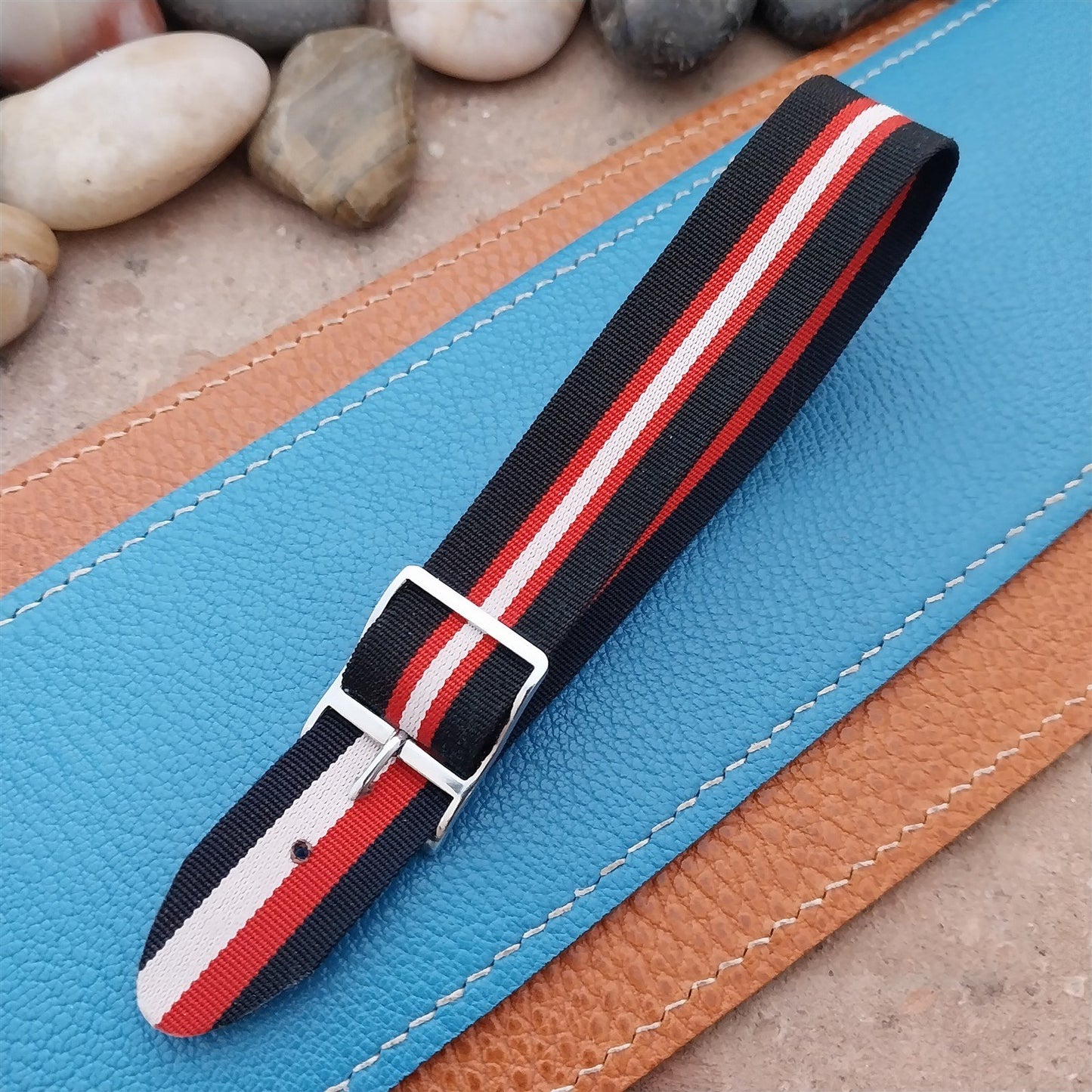 Vintage 18mm Striped Perlon Reversible Single Pass Unused nos 1960s Watch Strap
