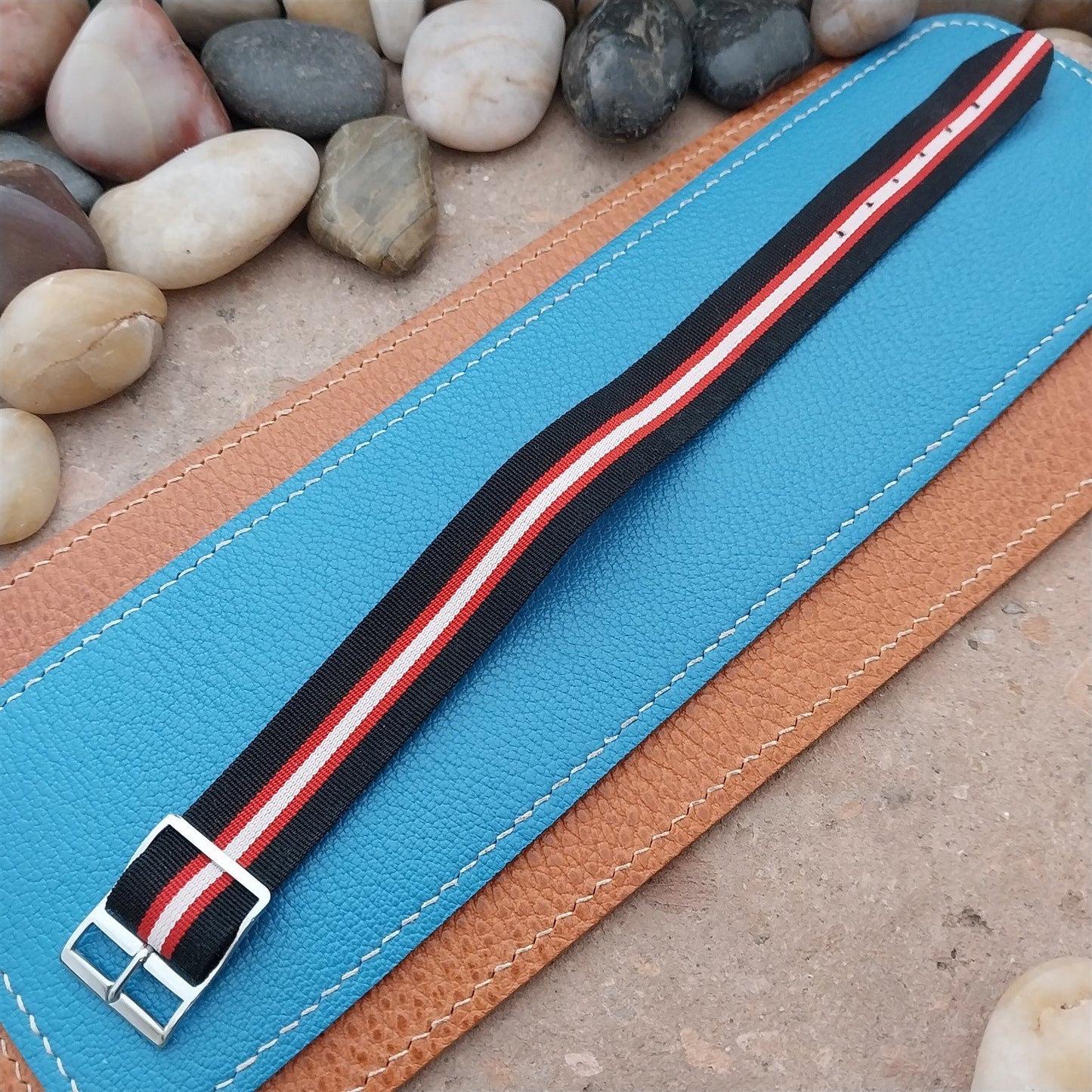 Vintage 18mm Striped Perlon Reversible Single Pass Unused nos 1960s Watch Strap