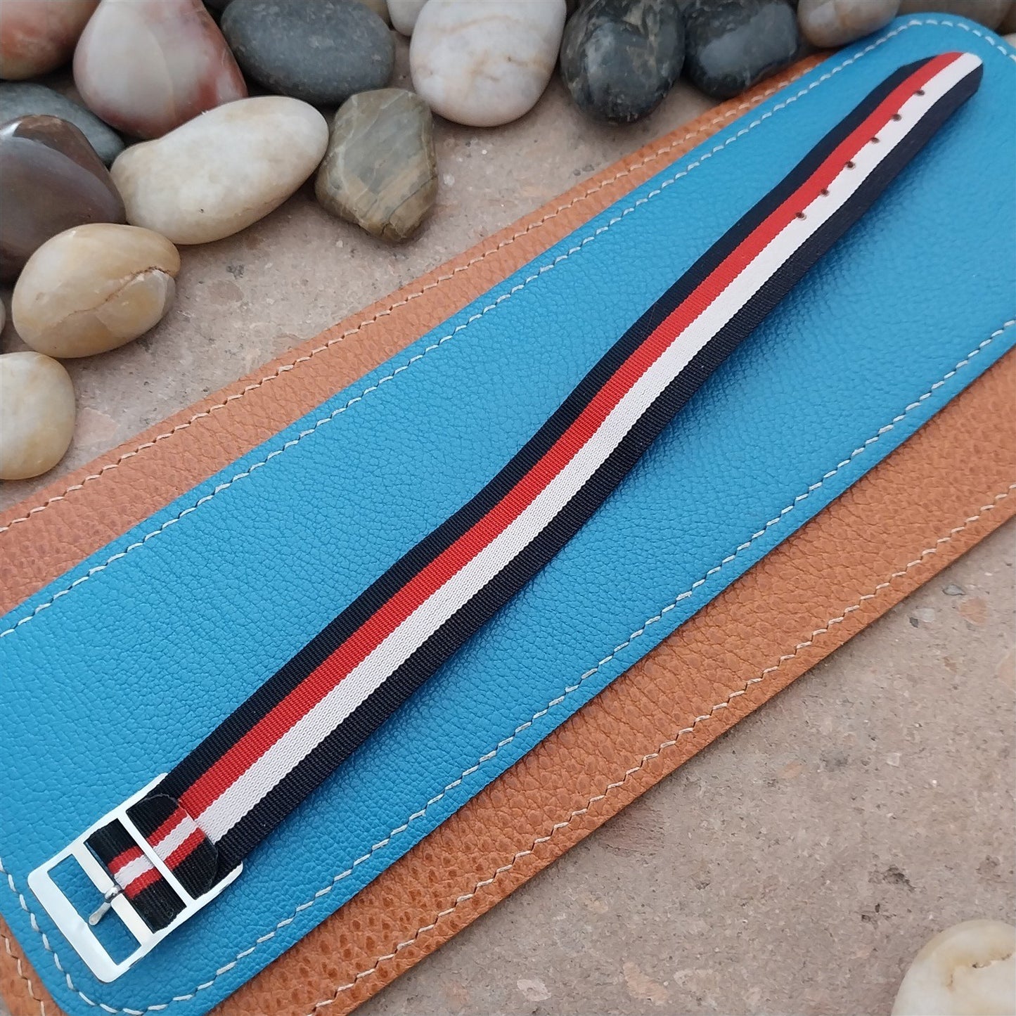 Vintage 18mm Striped Perlon Reversible Single Pass Unused nos 1960s Watch Strap