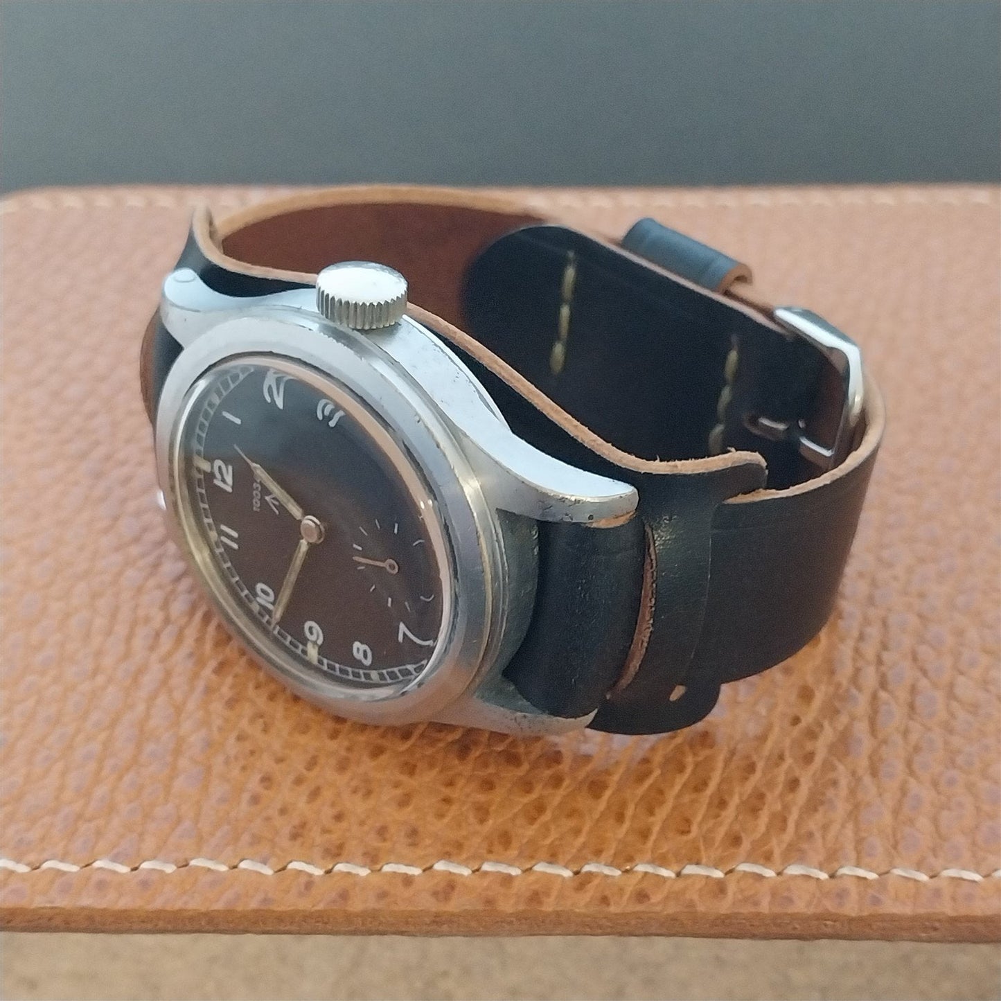 18mm Black Shell Cordovan Short Single Pass with Bund Pad Military Watch Band