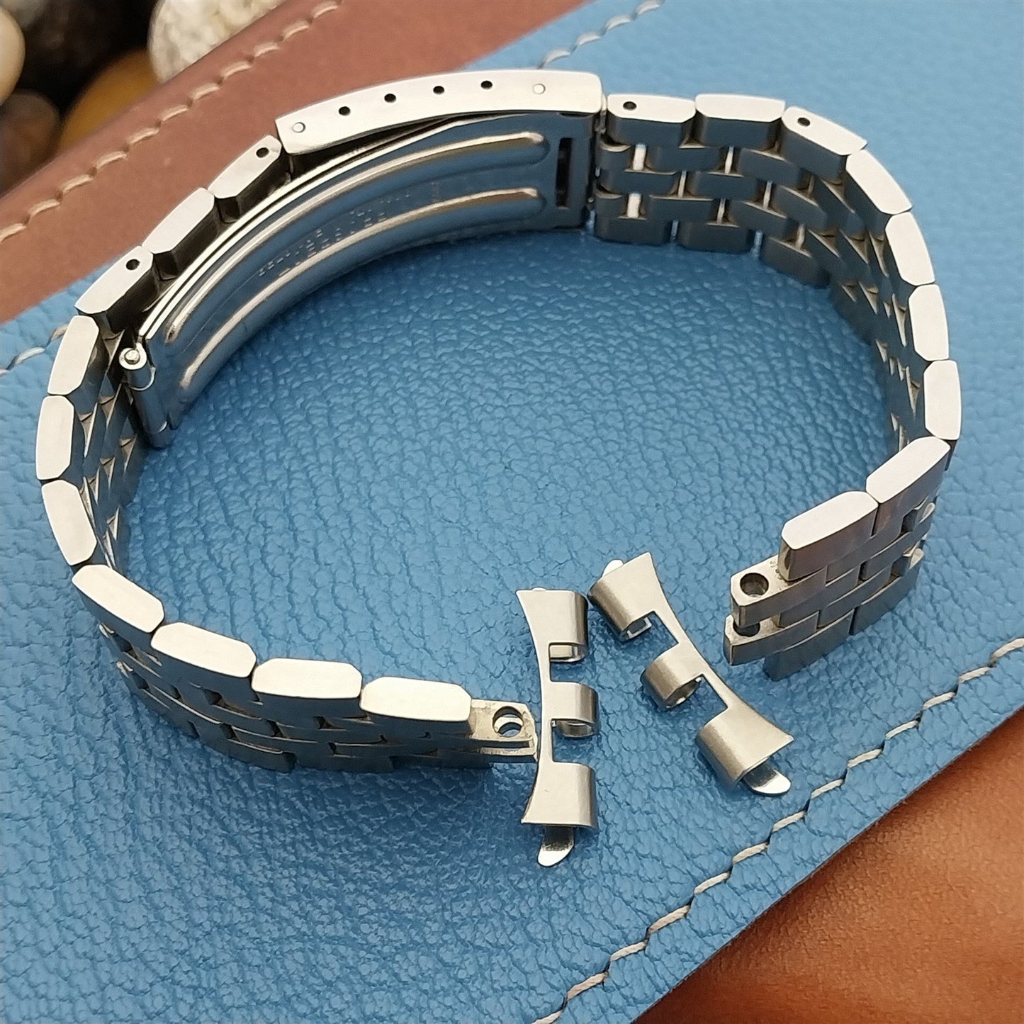 Vintage 19mm Benrus Stainless Steel Solid Brick Link Unused nos 1970s Watch Band
