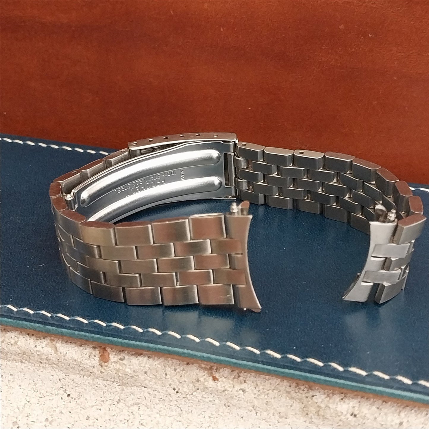 Vintage 19mm Benrus Stainless Steel Solid Brick Link Unused nos 1970s Watch Band