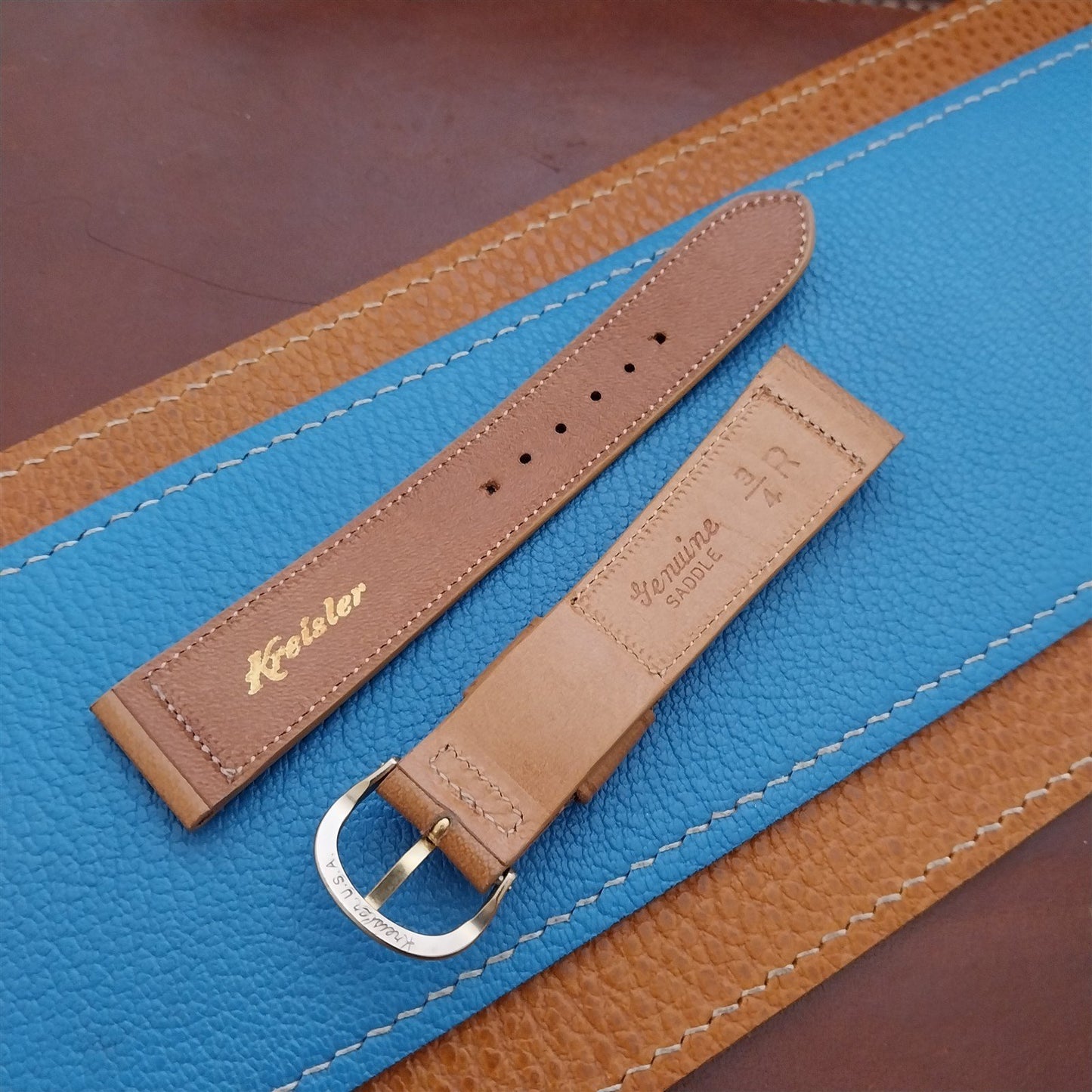 3/4" Kreisler Brown Saddle Tapered Leather nos Classic Vintage Watch Strap