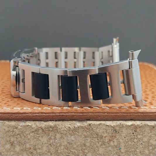 22mm 20mm Solid Stainless Steel & Black JB Champion USA 1960s Unused Watch Band
