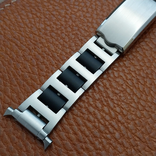 22mm 20mm Solid Stainless Steel & Black JB Champion USA 1960s Unused Watch Band