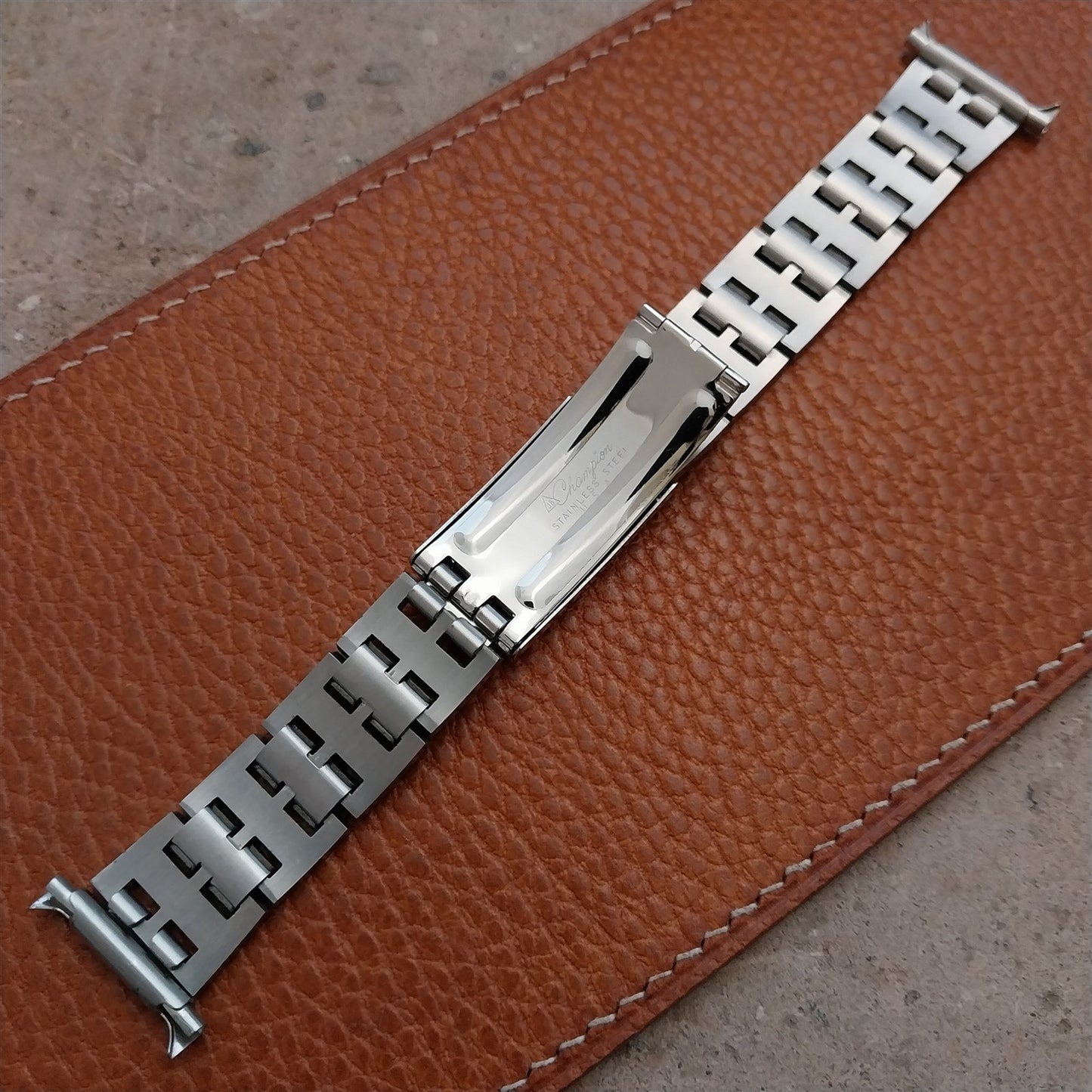 22mm 20mm Solid Stainless Steel & Black JB Champion USA 1960s Unused Watch Band